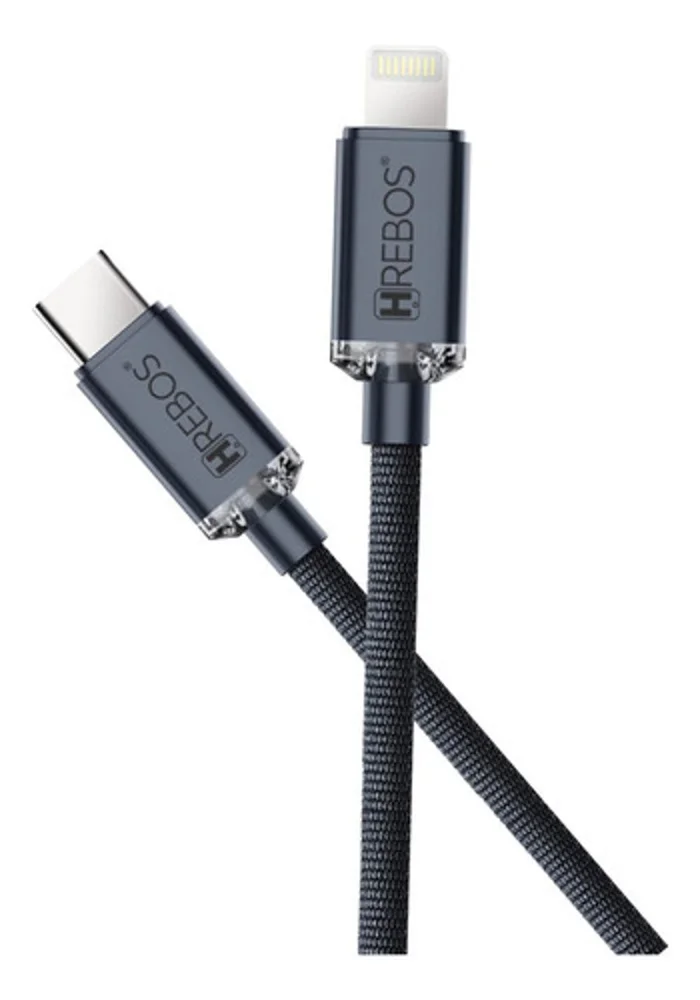 Imagem 3 de 5 do produto Cabo Qualidade Premium Hrebos Tipo C / Lightning Cb-310i 2mt Cinza-escuro