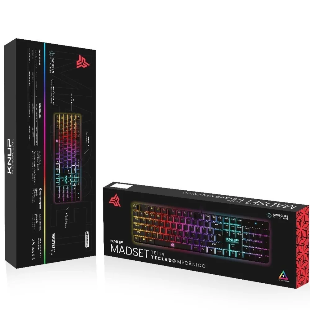 Imagem 4 de 5 do produto Teclado Mecânico Gamer Switch Blue Com Iluminação LED RGB Padrão ABNT2 Com Fio Knup KP-TE114
