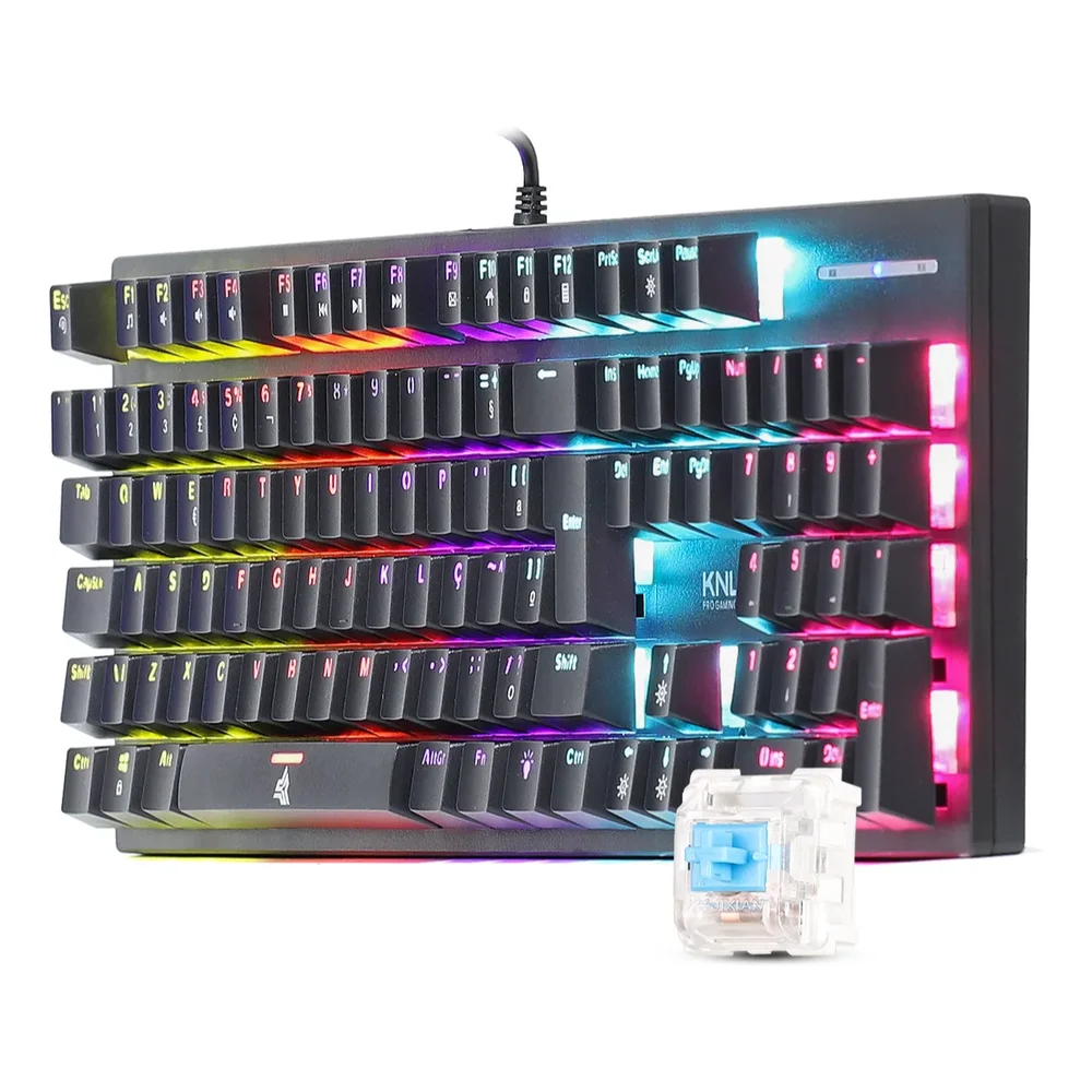 Imagem 5 de 5 do produto Teclado Mecânico Gamer Switch Blue Com Iluminação LED RGB Padrão ABNT2 Com Fio Knup KP-TE114
