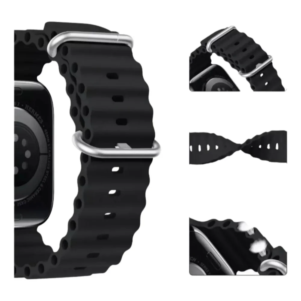 Imagem 4 de 5 do produto Pulseira Moderna Ondas Preta App 44mm Estilosa