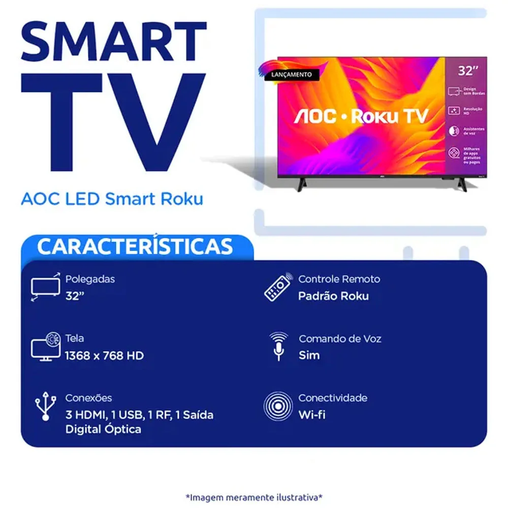 Smart Tv Aoc DLED 32"" Wi-Fi Roku Tv Quad Core - 32s5155/78g - view 5
