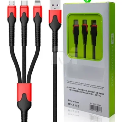 Cabo Carregador Turbo 3 In 1 Xiaomi Redmi Airdots Bluetooth Cor Variadas