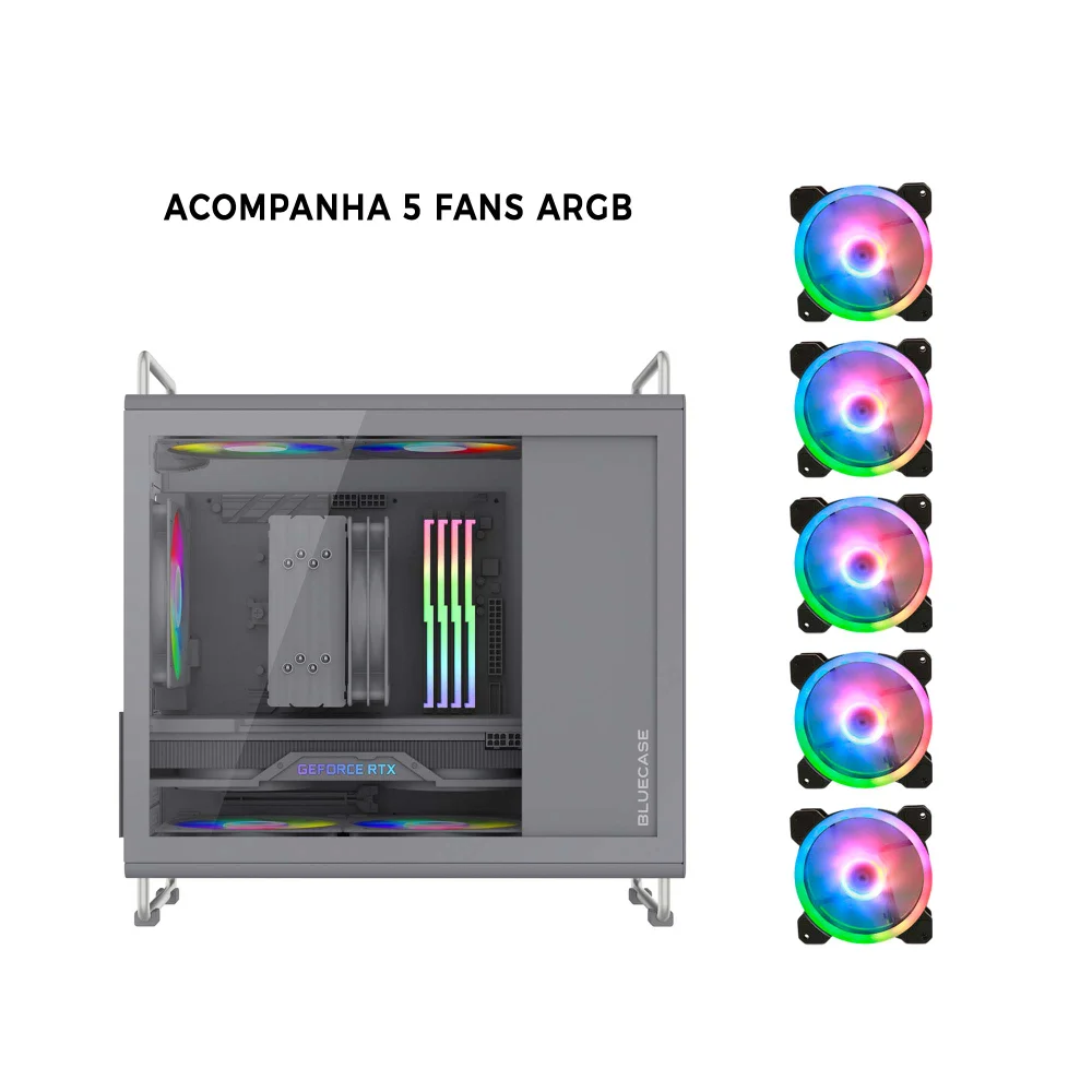 Imagem 2 de 4 do produto Gabinete Gamer Tiny Pro Lateral De Vidro Com 5 Fans RGB