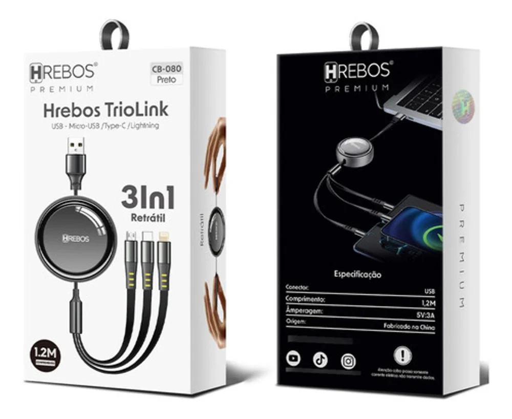 Imagem 5 de 5 do produto Cabo Carregador Premium | Hrebos Triolink 3 Em 1