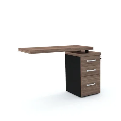 Mesa De Escritório Complemento 104 X 45 Cm Pé Gaveteiro 3 Gavetas Pe40 Em Mdp Walnut