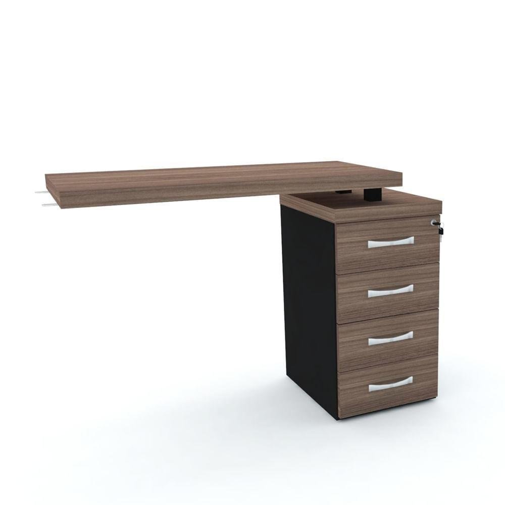 Mesa De Escritório Complemento 104 X 45 Cm Pé Gaveteiro 4 Gavetas Pe40 Em Mdp Walnut