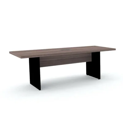 Mesa De Reunião Com Caixa De Tomada Retangular 200 X 90 Cm Pé Painel Pe40 Em Mdp Walnut Base Preta