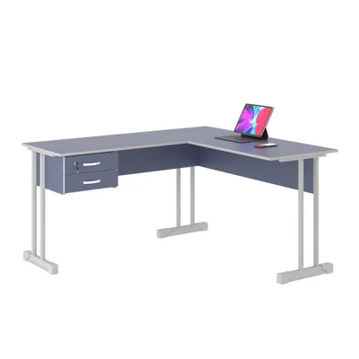 Mesa De Escritório Azul Em L Escrivaninha Com 2 Gavetas