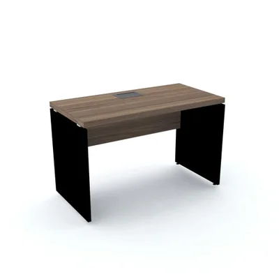 Mesa De Escritório Pé Painel Com Caixa De Tomada Pe40 Em Mdp 120 X 60 Cm Walnut Base Preta