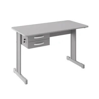 Mesa De Escritório Cinza Escrivaninha Com 2 Gavetas Boston