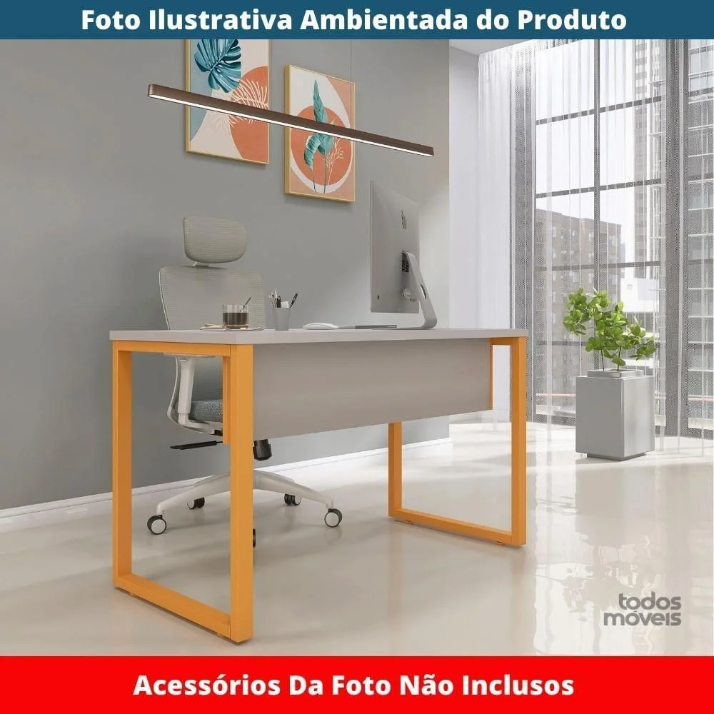 Imagem 3 de 5 do produto Mesa Escritório P25 Tub Pandin 170 Cm (larg) X 70 Cm (prof) Tampo Mdp Cinza Pé Aço Tubular Laranja
