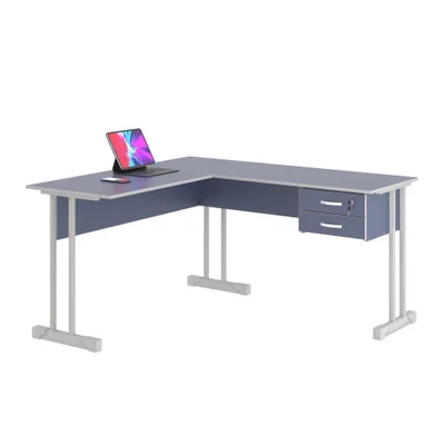Mesa Em L Com 2 Gavetas Rael Azul
