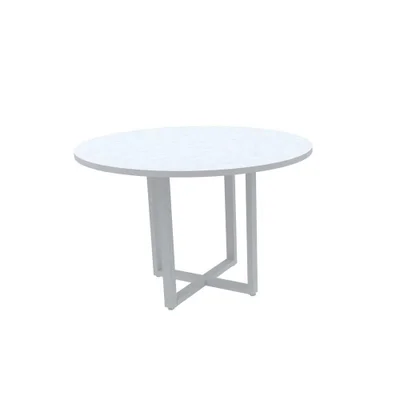 Mesa De Reunião Redonda 110 X 110 Cm Pé Tubular Pe25 Em Mdp Branca Com Base Branca