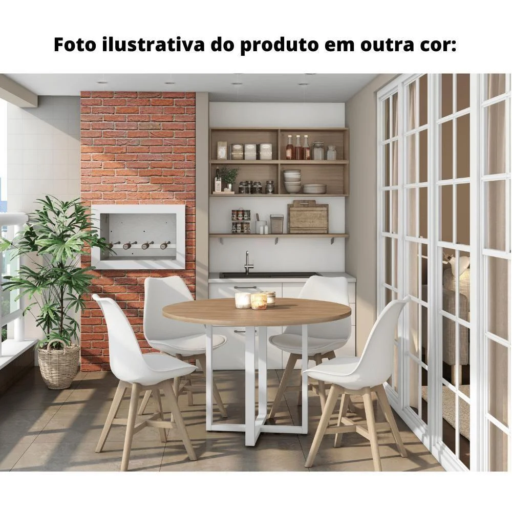 Imagem 2 de 2 do produto Mesa De Reunião Redonda 110 X 110 Cm Pé Tubular Pe25 Em Mdp Branca Com Base Branca