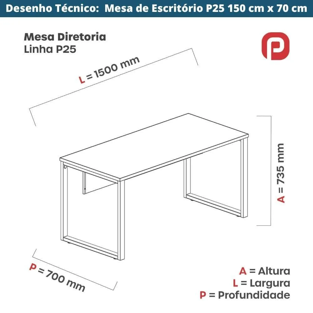 Imagem 2 de 5 do produto Mesa Escritório P25 Tub Pandin 150 Cm (larg) X 70 Cm (prof) Tampo Mdp Noce Pé Aço Tubular Verde
