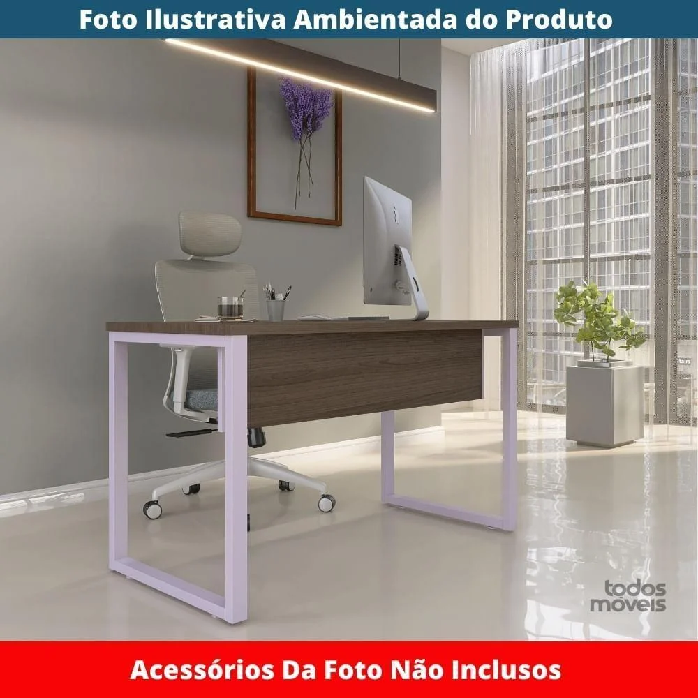 Imagem 3 de 5 do produto Mesa Escritório P25 Tub Pandin 150 Cm Largura X 70 Cm Profundidade Tampo Mdp Walnut Pé Aço Tubular Lilás
