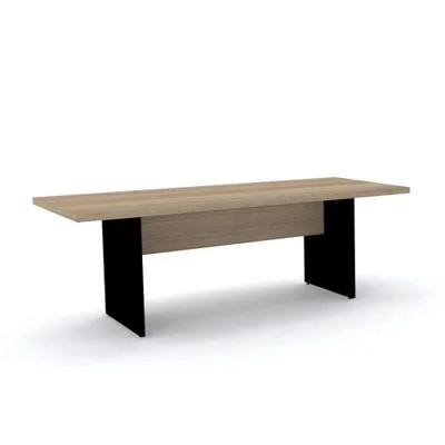 Mesa De Reunião Retangular 200 X 90 Cm Pé Painel Pe40 Em Mdp Noce Naturalle Base Preta
