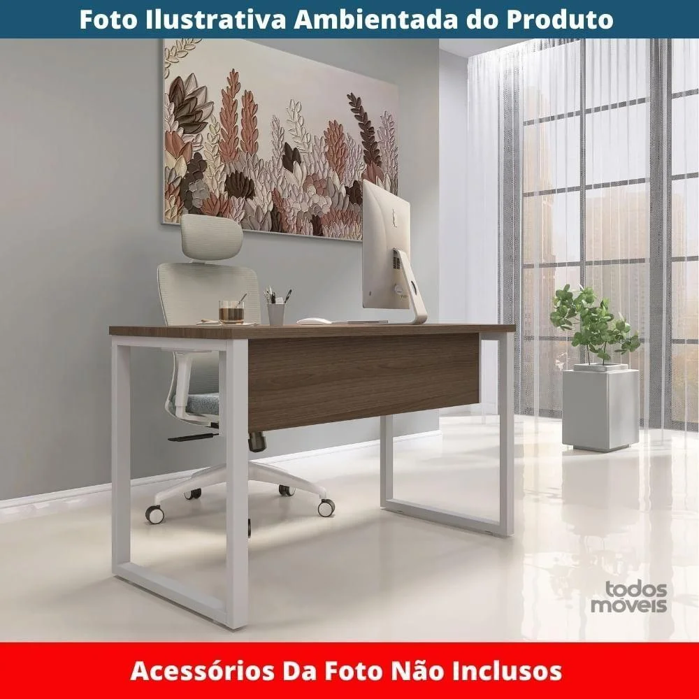 Imagem 3 de 5 do produto Mesa Escritório P25 Tub Pandin 170 Cm (larg) X 70 Cm (prof) Tampo Mdp Walnut Pé Aço Tubular Cinza