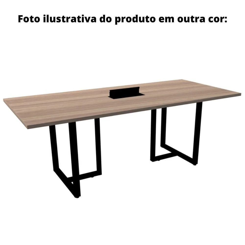 Imagem 3 de 5 do produto Mesa De Reunião Com Caixa De Tomada Retangular 200 X 90 Cm Pé Tubular Pe25 Em Mdp Cinza Base Preta