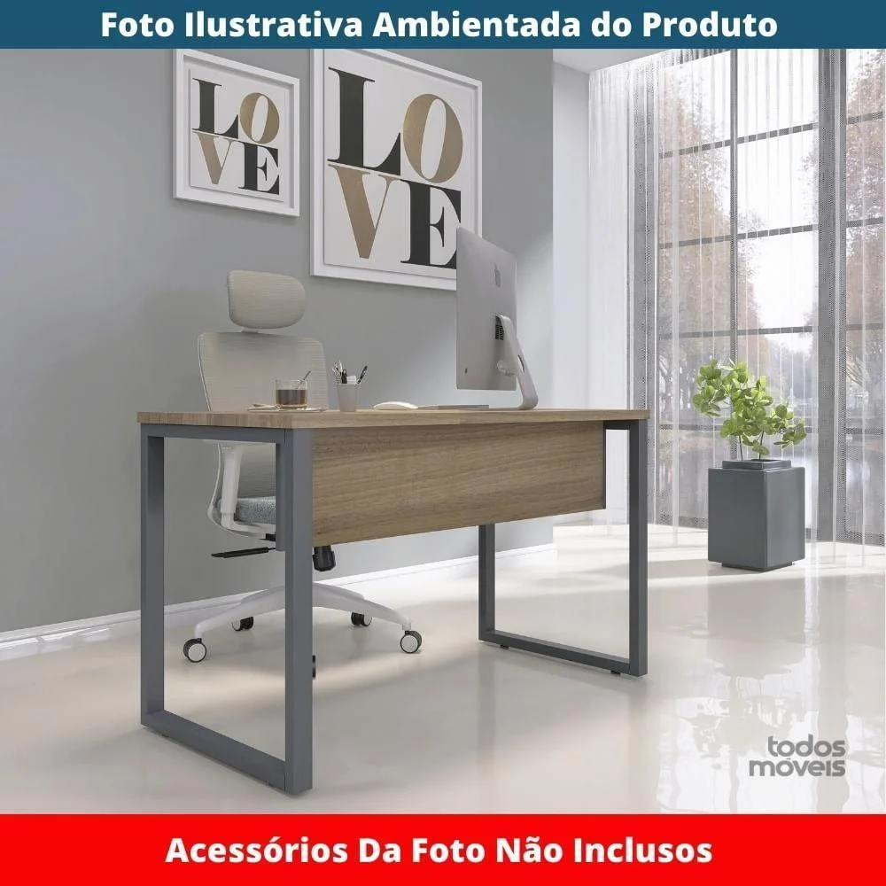 Imagem 3 de 5 do produto Mesa Escritório P25 Tub Pandin 150 Cm Largura X 70 Cm Profundidade Tampo Mdp Noce Pé Aço Tubular Grafito