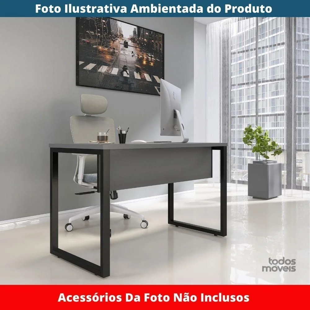 Imagem 3 de 5 do produto Mesa Escritório P25 Tub Pandin 150 Cm Largura X 70 Cm Profundidade Tampo Mdp Grafito Pé Aço Tubular Preto