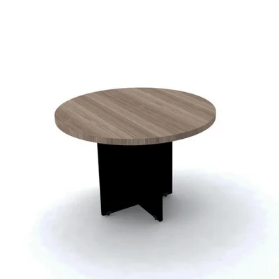 Mesa De Reunião Redonda 110 X 75 Cm Pé Painel Pe40 Em Mdp Noce Naturalle Base Preta