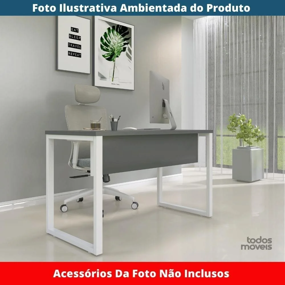 Imagem 2 de 5 do produto Mesa Escritório P25 Tub Pandin 170 Cm (larg) X 70 Cm (prof) Tampo Mdp Grafito Pé Aço Tubular Branco
