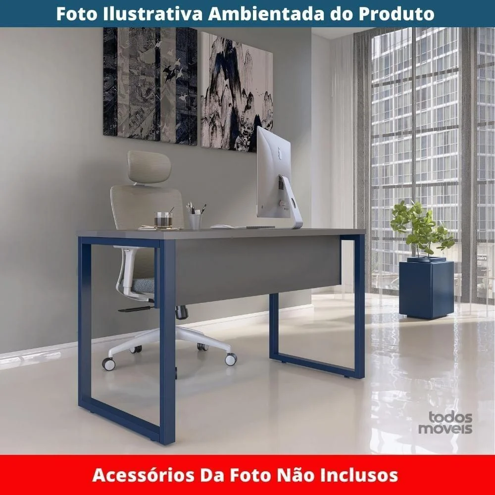 Imagem 3 de 5 do produto Mesa Escritório P25 Tub Pandin 170 Cm (larg) X 70 Cm (prof) Tampo Mdp Grafito Pé Aço Tubular Azul