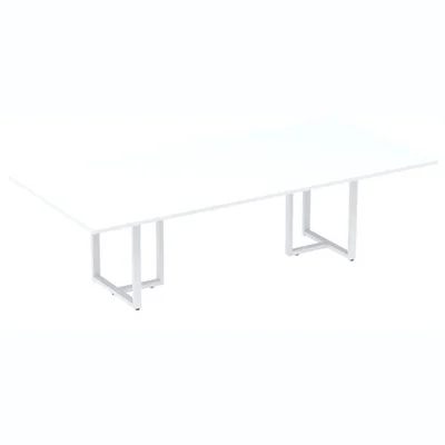 Mesa De Reunião Retangular 200 X 90 Cm Pé Tub Pe25 Em Mdp Branca Base Branca