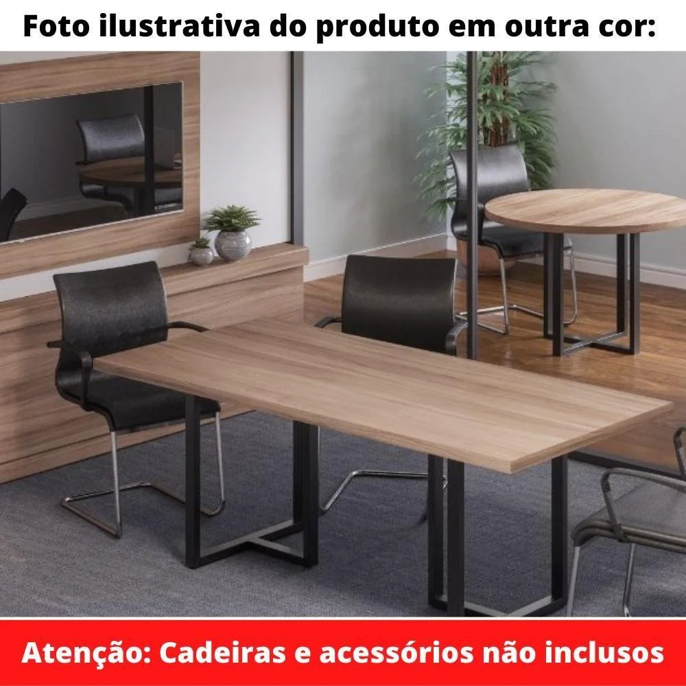 Imagem 3 de 4 do produto Mesa De Reunião Retangular 200 X 90 Cm Pé Tub Pe25 Em Mdp Branca Base Branca