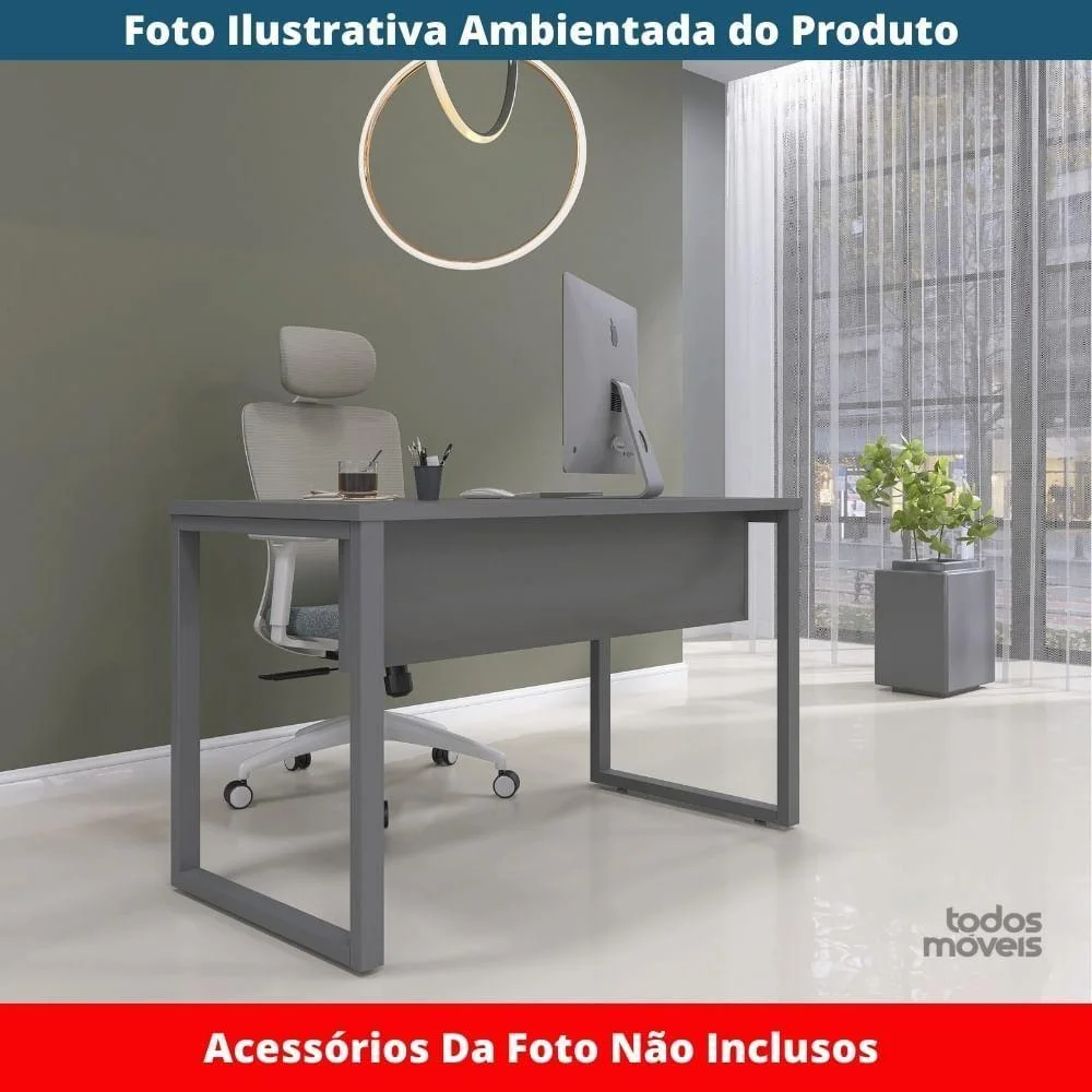Imagem 3 de 5 do produto Mesa Escritório P25 Tub Pandin 150 Cm Largura X 70 Cm Profundidade Tampo Mdp Grafito Pé Aço Tubular Grafito