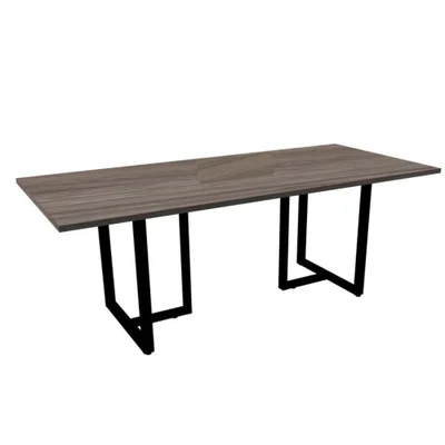 Mesa De Reunião Retangular 200 X 90 Cm Pé Tub Pe25 Em Mdp Walnut E Base Preta
