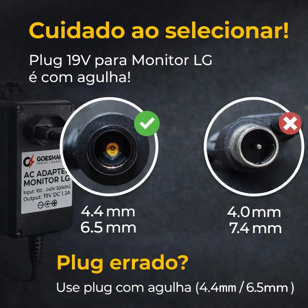 Imagem 2 de 5 do produto Fonte Para Monitor Tv Lg 19v 1.3a Conector Com Pino Central