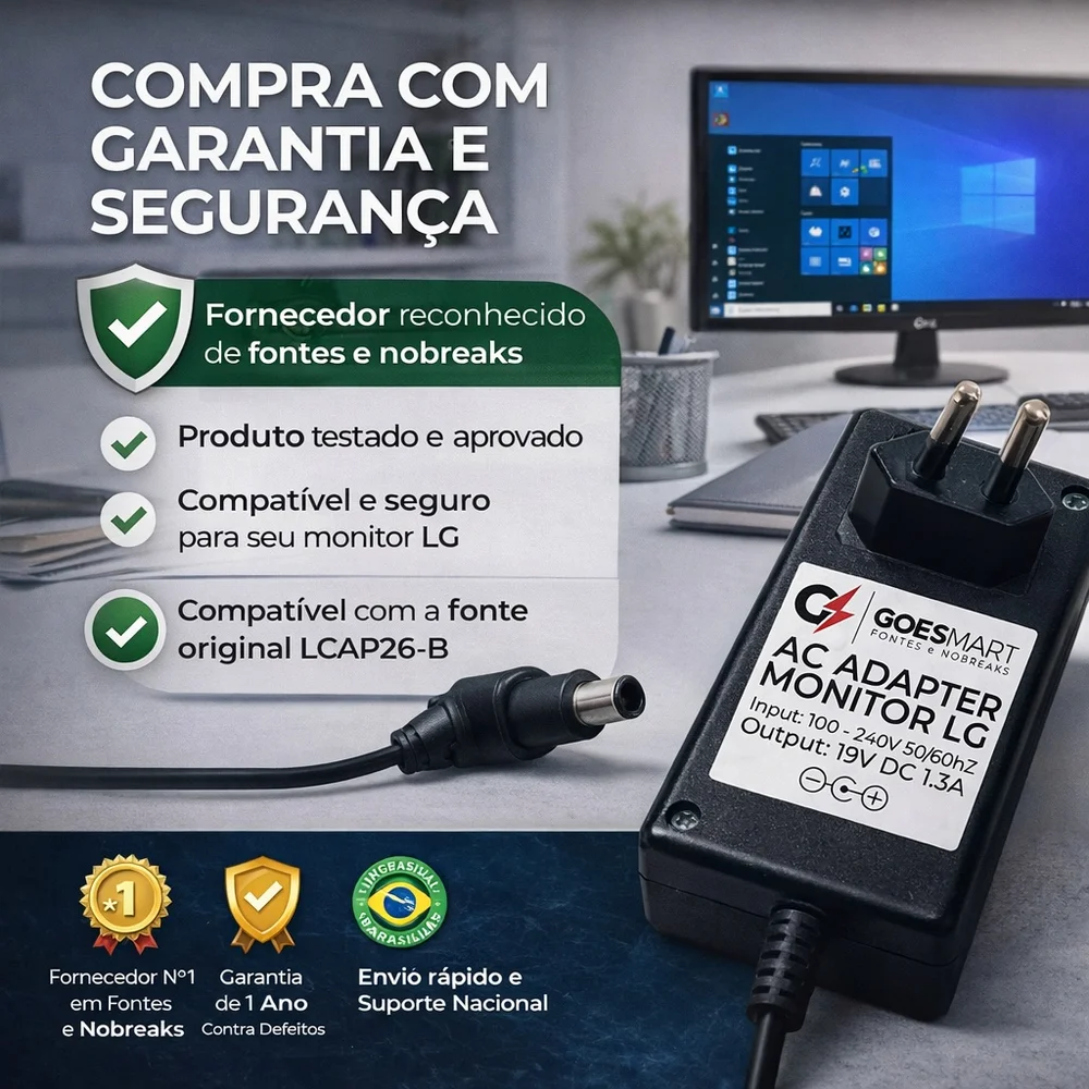 Imagem 3 de 5 do produto Fonte Para Monitor Tv Lg 19v 1.3a Conector Com Pino Central