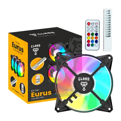 Kit Cooler Fan ARGB Com Hub E Controle Remoto – 3 Unidades 120mm Silencioso 32,05 Cfm