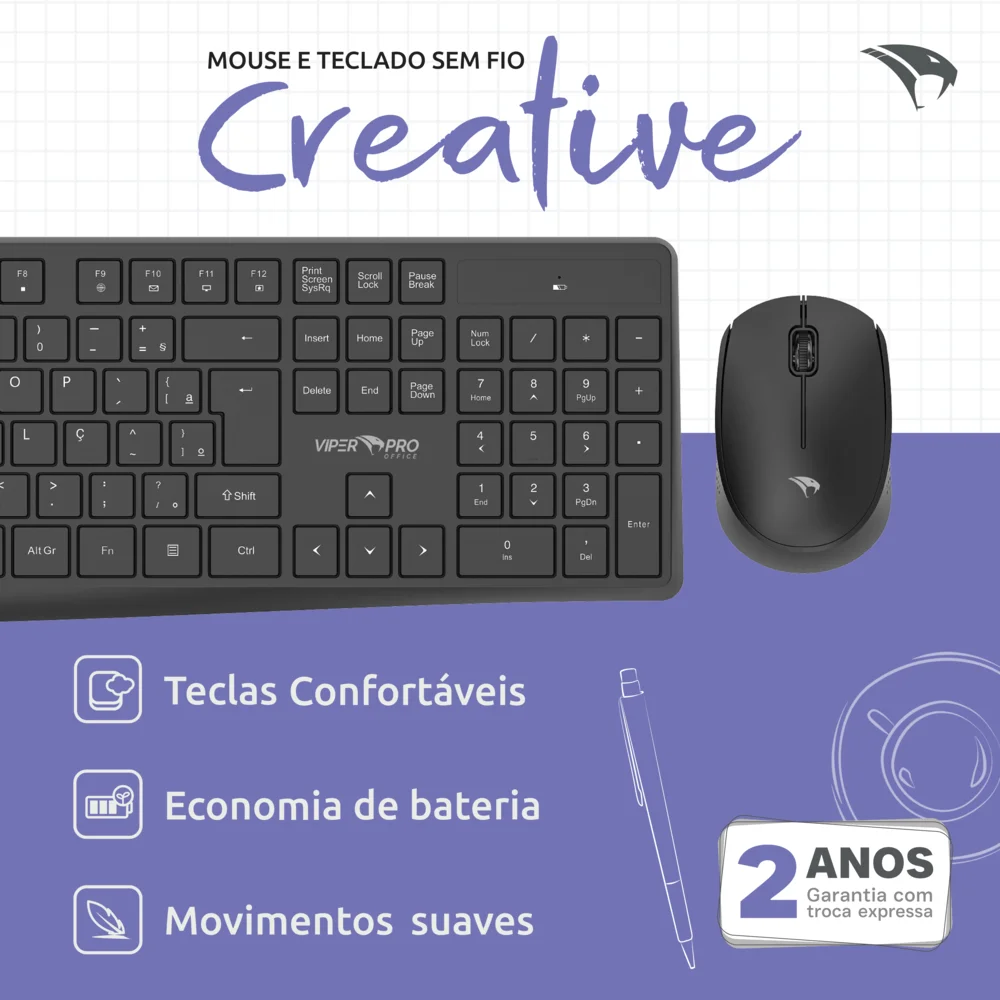 Imagem 4 de 5 do produto Kit Sem Fio Creative Preto Viper Pro Office Vo203