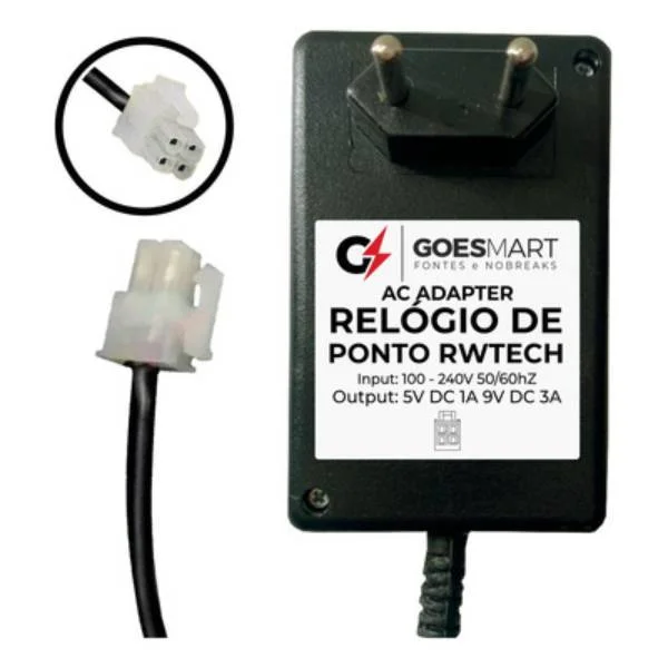 Imagem 2 de 3 do produto Fonte 5vdc 9vcv 4 Vias Relógio De Ponto Rwtech