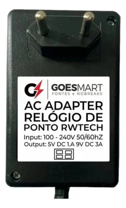 Imagem 3 de 3 do produto Fonte 5vdc 9vcv 4 Vias Relógio De Ponto Rwtech