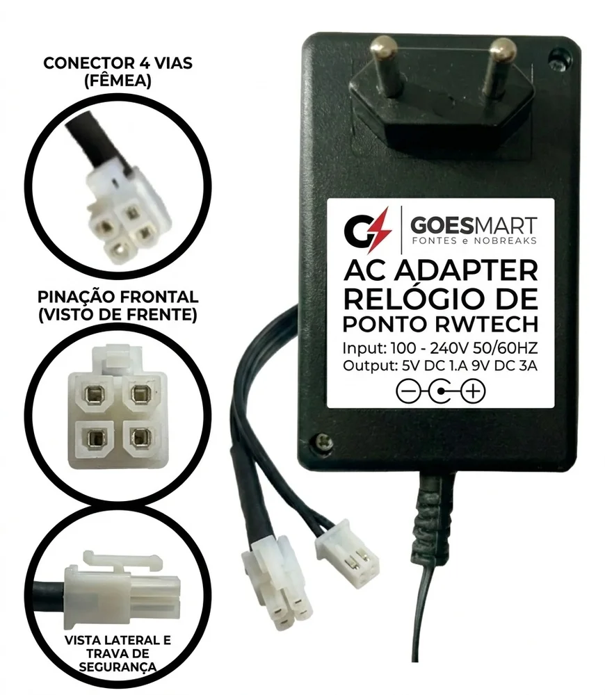 Imagem 4 de 5 do produto Fonte 5vdc 9vcv 4 Vias Relogio De Ponto Rwtech Bioprox-c 960