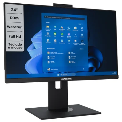 Computador All In One Concórdia Core i7 12700 8GB Ddr5  SSD 256gb 23.8" Full Hd  Webcam Wifi Freedos Preto