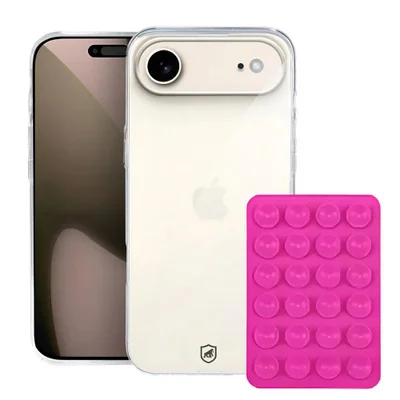 Kit Capa Crystal Slim Para Iphone 17 Air +  Ventosa - Rosa - Gshield