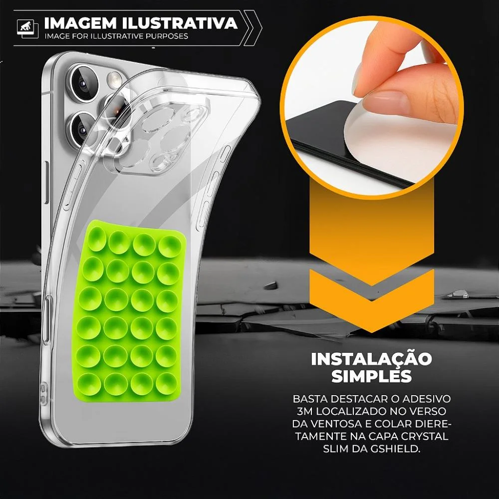 Imagem 2 de 5 do produto Kit Capa Crystal Slim Para Iphone 17 Pro +  Ventosa - Verde - Gshield