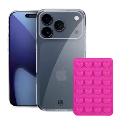 Kit Capa Crystal Slim Para Iphone 17 Pro Max +  Ventosa - Rosa - Gshield