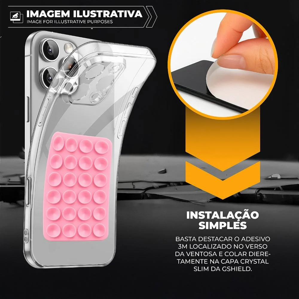 Imagem 3 de 5 do produto Kit Capa Crystal Slim Para Iphone 17 Pro Max +  Ventosa - Rosa - Gshield