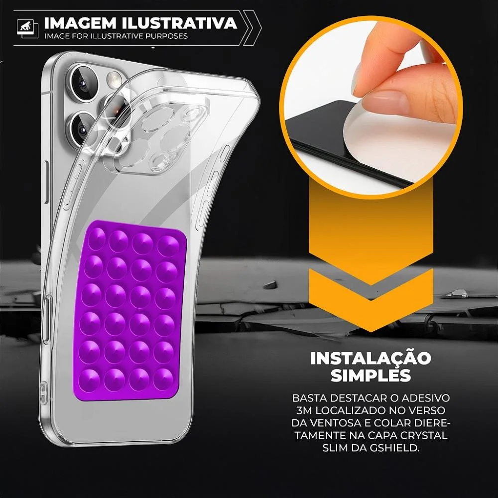 Imagem 5 de 5 do produto Kit Capa Crystal Slim Para Iphone 17 Pro +  Ventosa - Roxo - Gshield
