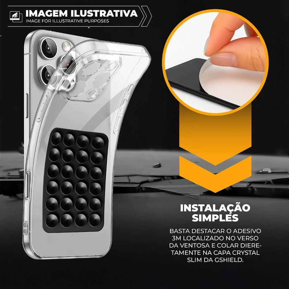 Imagem 2 de 5 do produto Kit Capa Crystal Slim Para Iphone 17 Pro +  Ventosa - Preto - Gshield
