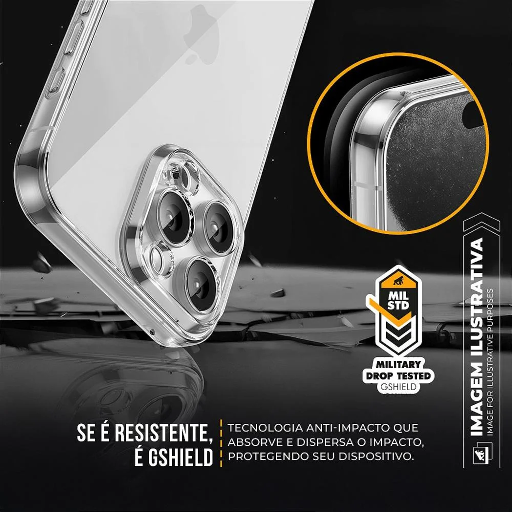 Imagem 3 de 5 do produto Kit Capa Crystal Slim Para Iphone 17 Pro +  Ventosa - Preto - Gshield