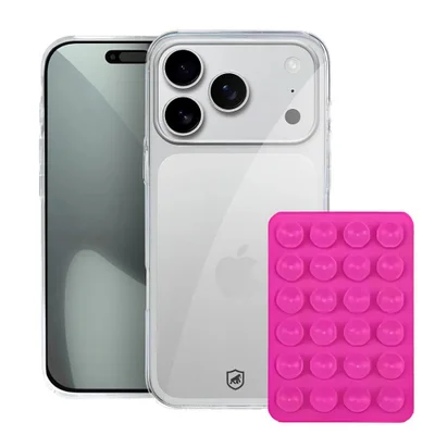 Kit Capa Crystal Slim Para Iphone 17 Pro +  Ventosa - Rosa - Gshield