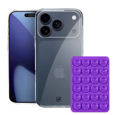 Kit Capa Crystal Slim Para Iphone 17 Pro Max +  Ventosa - Roxo - Gshield
