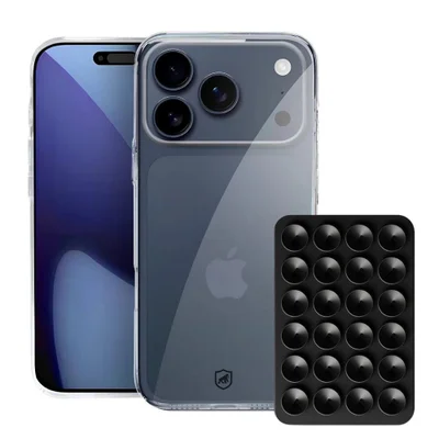 Kit Capa Crystal Slim Para Iphone 17 Pro Max +  Ventosa - Preto - Gshield